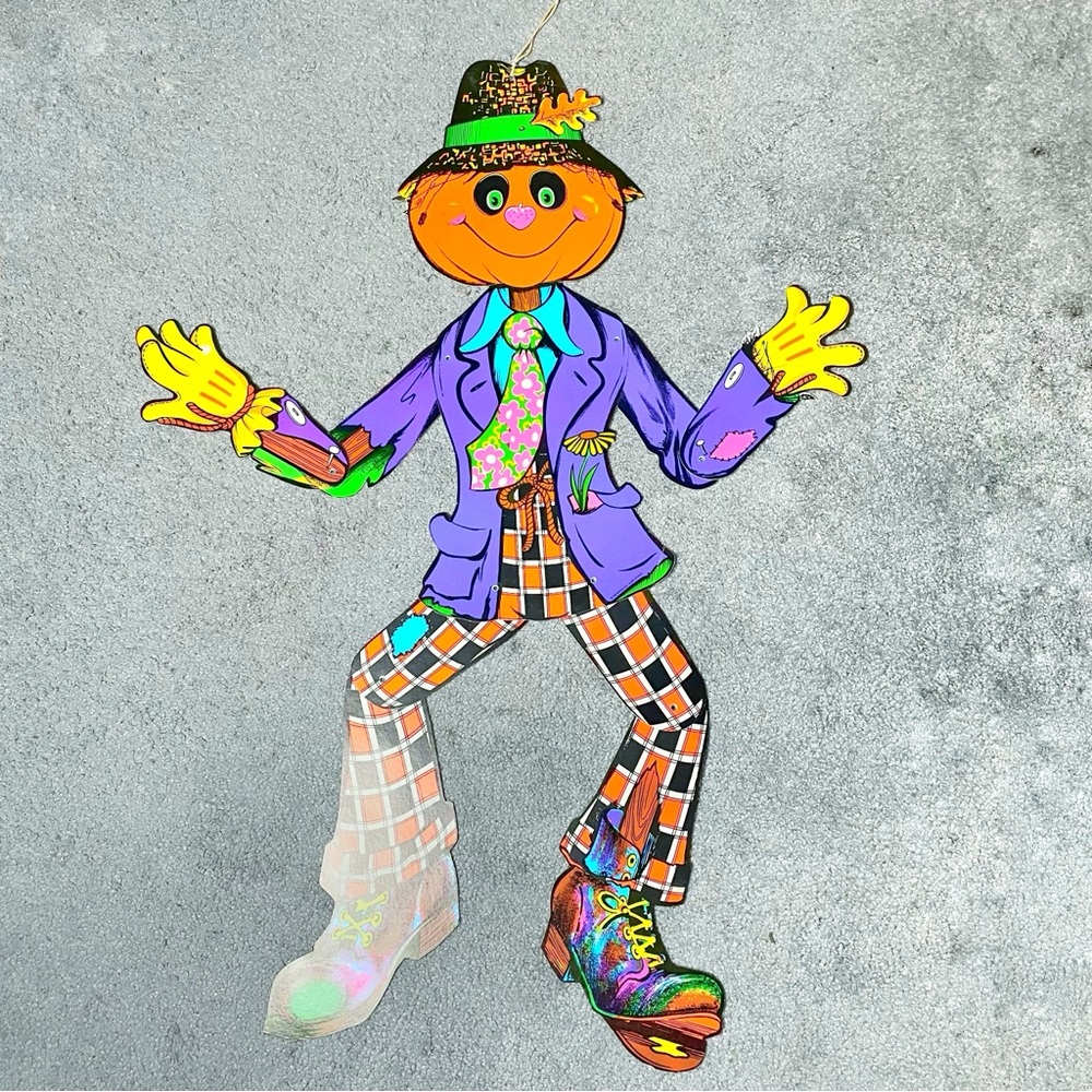 Vintage Halloween BEISTLE USA Jointed Scarecrow 38” Die Cut Wall Decoration Fall